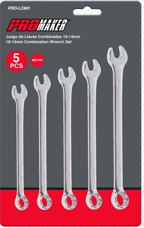 JUEGO DE LLAVE COMBINADA CROMADA 5 PZAS METRICAS REF. PRO-LC801 MARCA PROMAKER