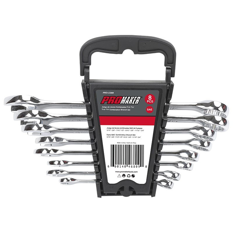 JUEGO DE LLAVE COMBINADA CROMADA 8 PZAS SAE (5/16" - 3/4") REF.PRO-LC808 MARCA PROMAKER