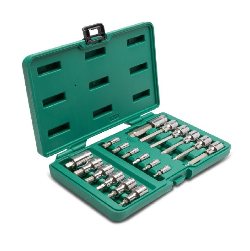 JUEGO DE DADOS ALLEN 18 PZAS 1/4" - 1/2" REF. ST09053SJ COD- 323192 MARCA SATA
