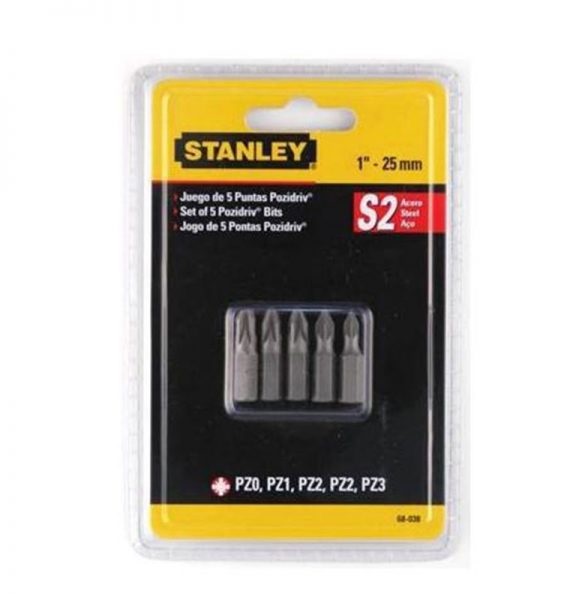 JUEGO DE PUNTAS PARA DESTORNILLADOR PHILLIPS #2 X 1" 5 PZAS REF. 68-014 MARCA STANLEY