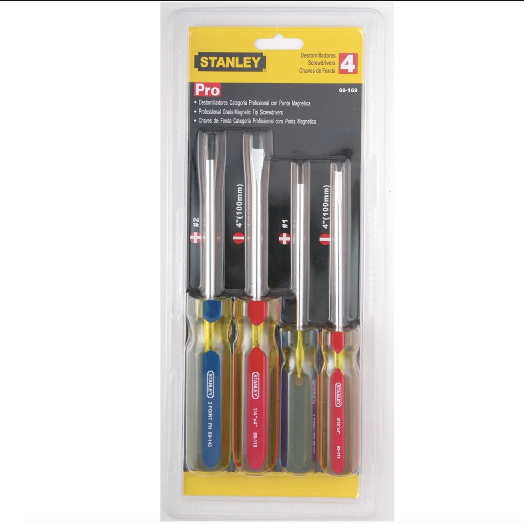 JUEGO DE DESTORNILLADORES PROFESIONAL 4 PZAS PALA Y PHIL REF. 69169 MARCA STANLEY
