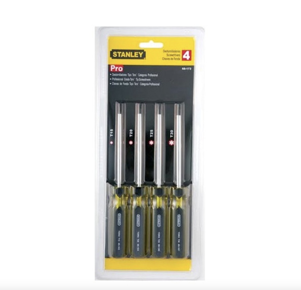 JUEGO DE DESTORNILLADORES ESTRELLA / TORX 4 PZAS REF. STHT69173 MARCA STANLEY