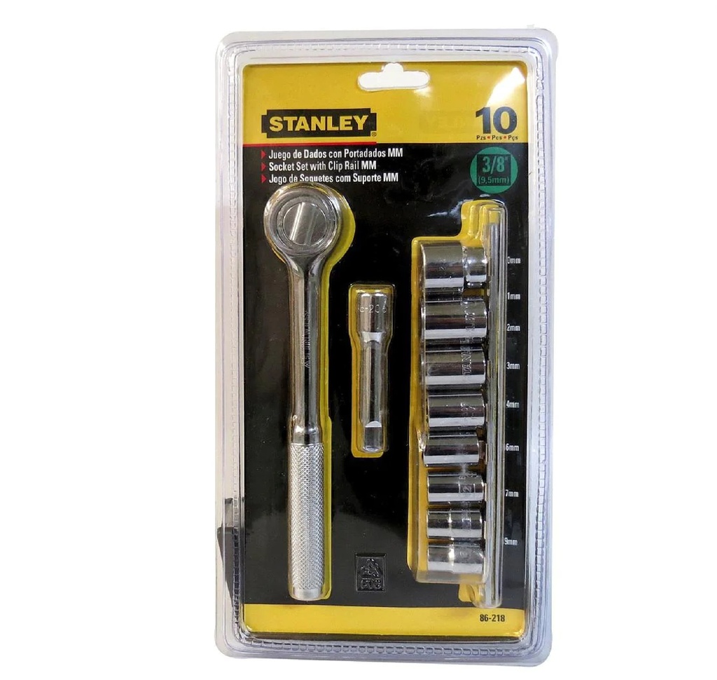 JUEGO DE DADOS / AUTOCLET 3/8" 10 PZAS 10 A 19 MM CON PORTA DADO REF. 86218 DAD-704 MARCA STANLEY
