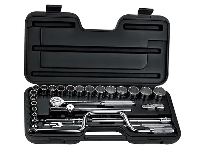 JUEGO DE DADOS / AUTOCLET CUADRANTE DE 1/2" 27 PZAS SAE PULGADAS REF. 86-505 MARCA STANLEY