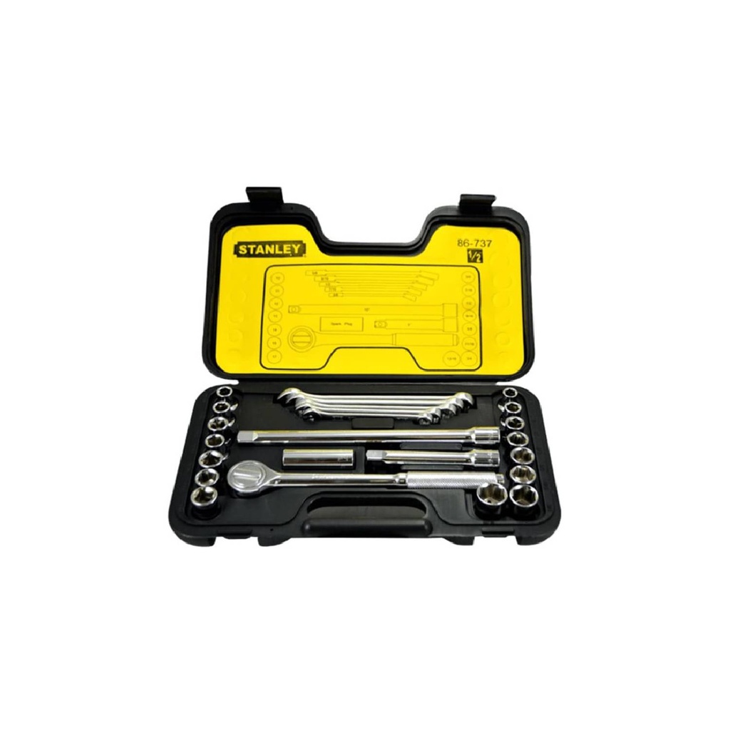 JUEGO DE DADOS / AUTOCLET CUADRANTE DE 1/2" 25 PZAS COMBINADOS MM /SAE REF. 86-737 /DAD-700 STANLEY