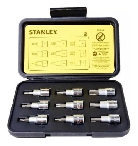 JUEGO DE DADOS / AUTOCLET PUNTA TORX 1/2" T-20 A 60 9 PZAS REF. 89098 MARCA STANLEY