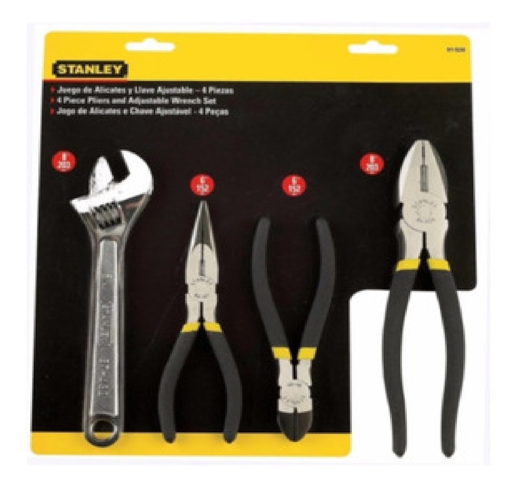 JUEGO DE ALICATES 6", 8", 6" Y LLAVE AJUSTABLE 8" 4 PZAS REF. 91526 / ALI-710 MARCA STANLEY