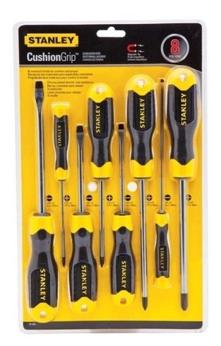JUEGO DE DESTORNILLADORES CUSHION GRIP 4 PHILL / 4 PLANO 8 PZAS REF. 91541 MARCA STANLEY