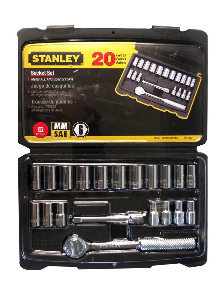 JUEGO DE DADOS / AUTOCLET MALETIN DADOS CORTOS 1/4" SAE/MM 20 PZAS REF. 92802 MARCA STANLEY