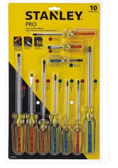 JUEGO DE DESTORNILLADORES PROF. V/REDONDO PALA / ESTRIA 10 PZAS REF. ST-69172 MARCA STANLEY