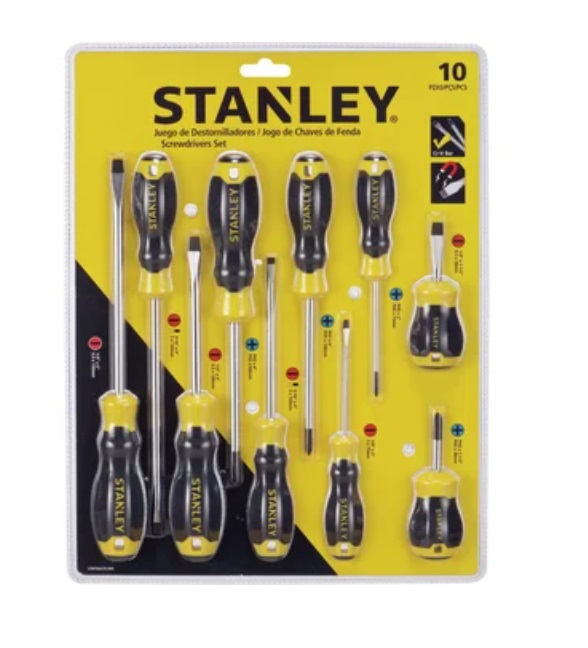 JUEGO DE DESTORNILLADORES 10 PZAS CUSH PALA Y ESTRIA REF. STMT66676-840 MARCA STANLEY