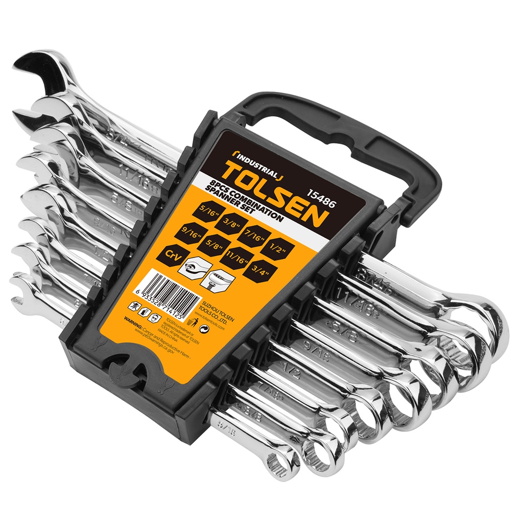 JUEGO DE LLAVES COMBIN 8 PZAS (5/16"-3/8"-7/16"-1/2"-9/16"-5/8"-11/16"-3/4") REF. 15486 MARCA TOLSEN