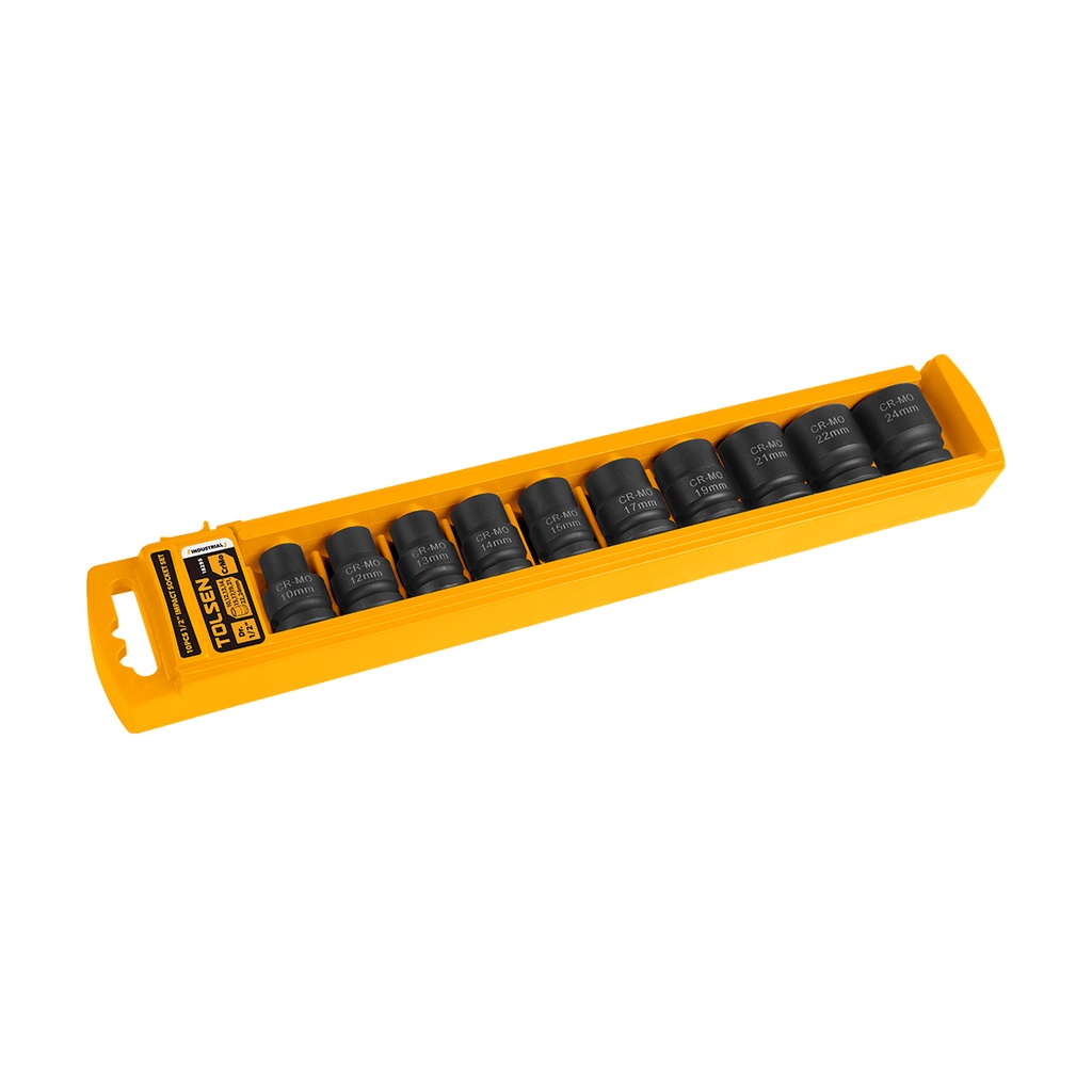JUEGO DE DADOS 10 PZAS DE IMPACTO EN PULG. CUADRANTE DE 1/2" (5/16" - 9/16") REF. 18295 MARCA TOLSEN