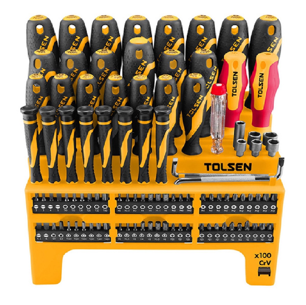 JUEGO DE DESTORNILLADORES DE 100 PIEZAS REF. 20185 MARCA TOLSEN