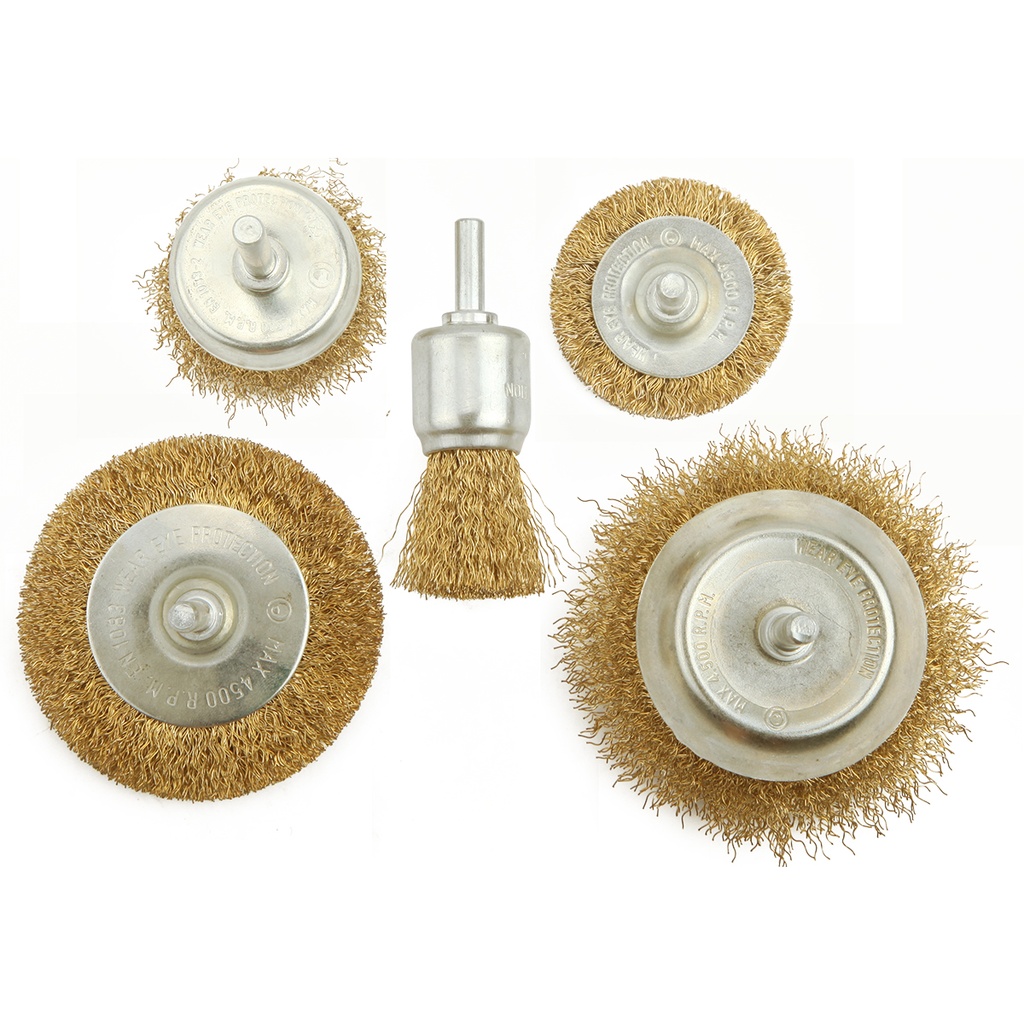 JGO DE 5 CEPILLOS DE ALAMBRE (EXT. ALAMBRE 1", ESM. CIRCULAR Y COPA 2"- 3") REF. 77552 MARCA TOLSEN