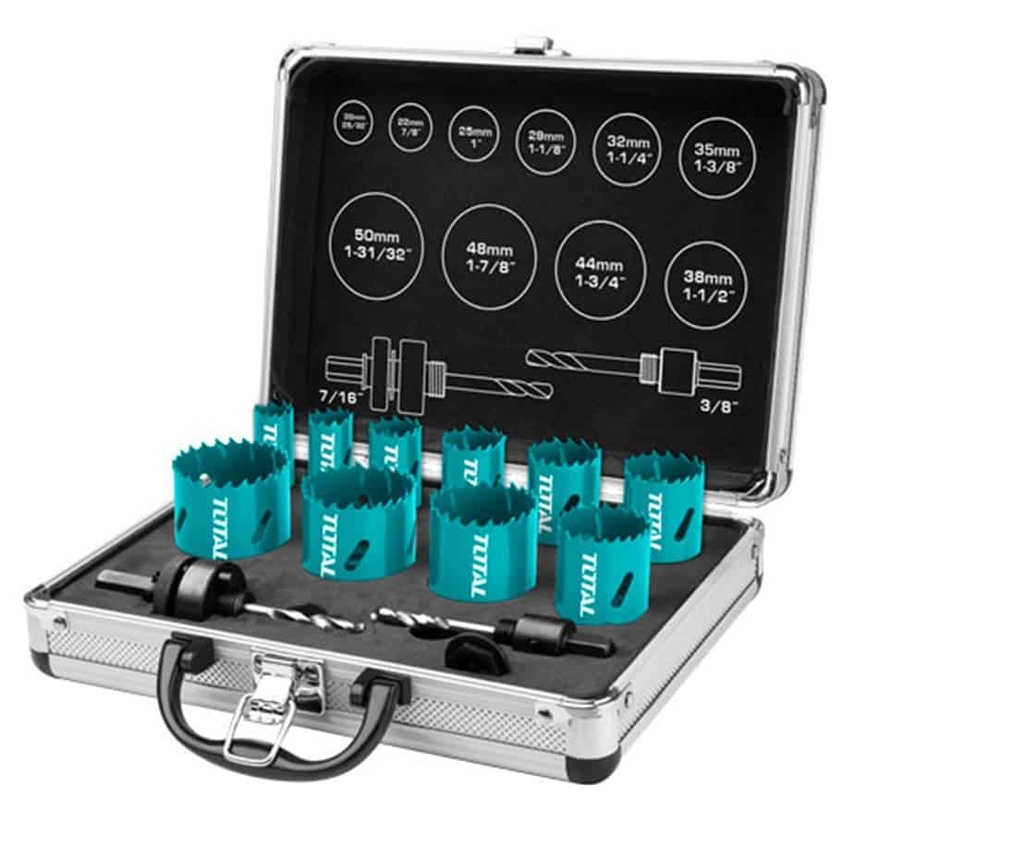JUEGO DE SIERRAS COPAS BI-METAL 12 PZAS REF.TACSH1121 MARCA TOTAL TOOLS