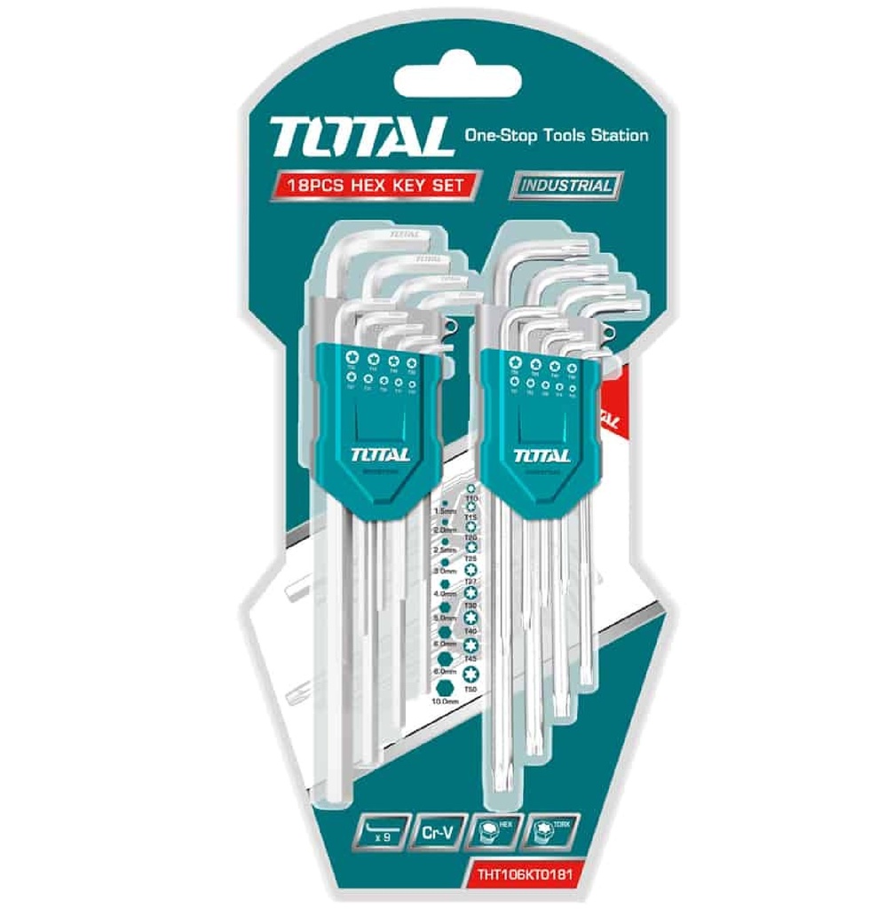 JUEGO DE LLAVES L 9 PZAS HEXAGONALES 9 PZAS TORX REF. THT106KT0181 MARCA TOTAL TOOLS