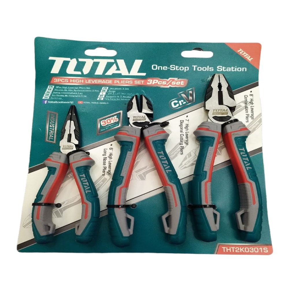 JUEGO DE ALICATES DE COMBINACION DE ALTO IMPACTO 3 PZAS ( 6",7",8") REF.THT2K0301S MARCA TOTAL TOOLS