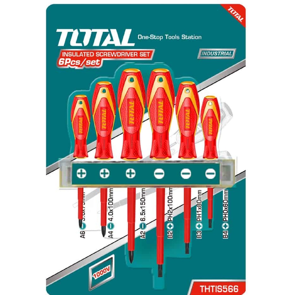 JUEGO DE DESTORNILLADORES AISLADOS 1000 V 6 PZAS REF. THTIS566 MARCA TOTAL TOOLS
