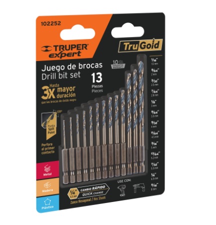JUEGO DE BROCAS / MECHAS P/METAL 13 PZAS 1/16"-5/16" MOD. JBAV-13R REF. 102252 / K2252 MARCA TRUPER