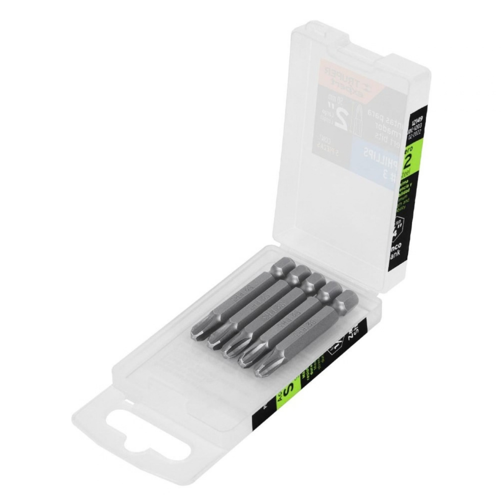 JUEGO DE PUNTAS DESTORNILLADOR PUNTA CRUZ PH3 X 2"  5 PZAS MOD.PUN-31X REF. 12149 TRUPER