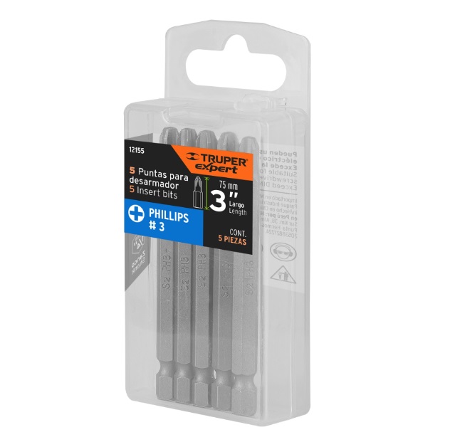 JUEGO DE PUNTAS ESTRIA 3" PH3 5 PZAS MOD. PUDE-1303 REF. 12155 MARCA TRUPER