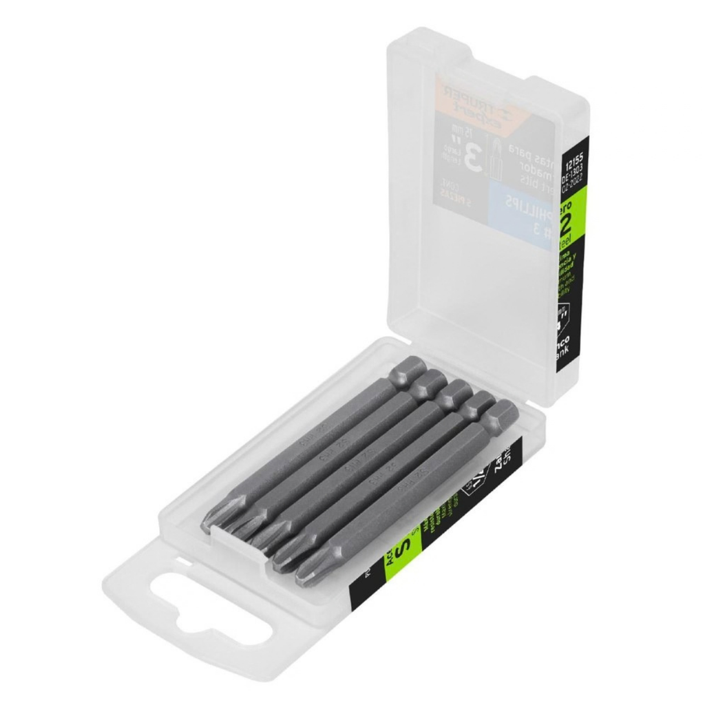 JUEGO DE PUNTAS ESTRIA 3" PH3 5 PZAS MOD. PUDE-1303 REF. 12155 MARCA TRUPER