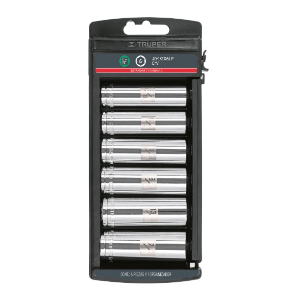 JUEGO DE DADOS LARGOS 6 PZAS CUADRO 1/2" STD MOD.JD-1/2X6LP REF. 14174 MARCA TRUPER