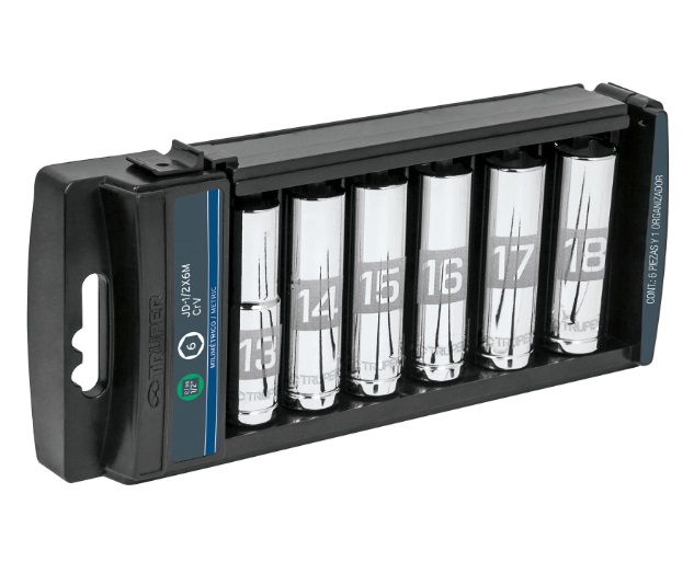 JUEGO DE DADOS LARGOS 6 PZAS CUADRO 1/2" MM MOD.JD-1/2X6LM REF. 14175 MARCA TRUPER