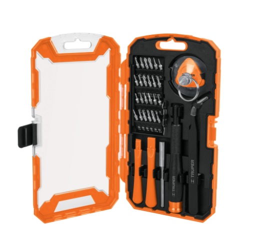 JUEGO DE PUNTAS PARA REPARACION DE CELULARES 32 PZAS MOD. JGO-TEL-32 REF.17762 MARCA TRUPER