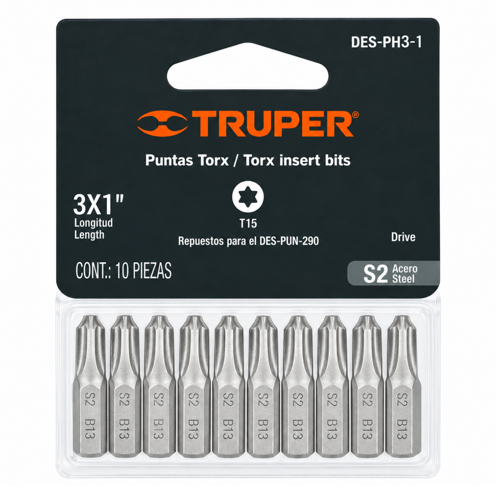 JUEGO DE PUNTA DE ESTRIA NRO. 3" X 1" 10 PZAS MOD. DES-PH3-1 REF. 17818 MARCA TRUPER
