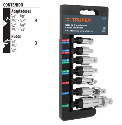 JUEGO DE ADAPTADORES Y NUDOS UNIVERSALES 7 PZAS MOD. JGO-AN7 REF. 17844 MARCA TRUPER
