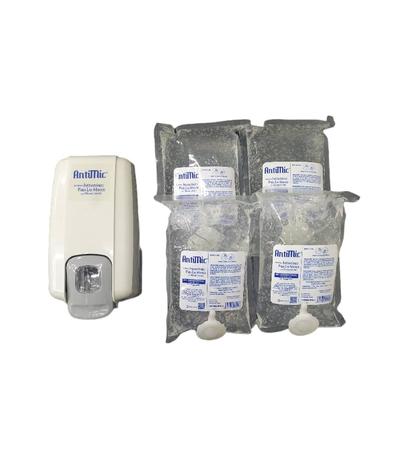 KIT DE DISPENSADOR DE GEL ANTIBACT. INCLUYE 4 GEL DE 1 LTR + DISP. REF. LK00000001 MARCA ANTIMIC