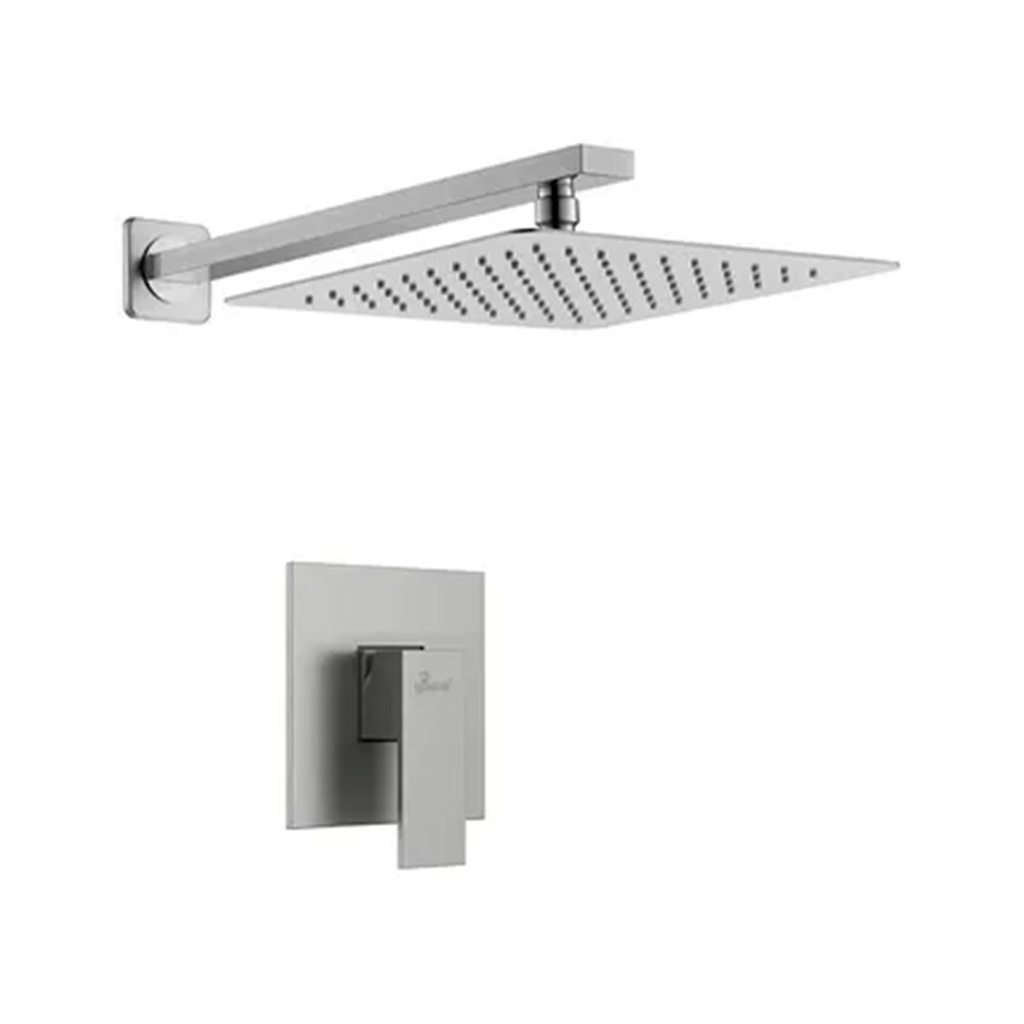 KIT DE DUCHA CUADRADA ACERO INOX. CEPILLADO REF. DUC.03.01 MARCA BARI