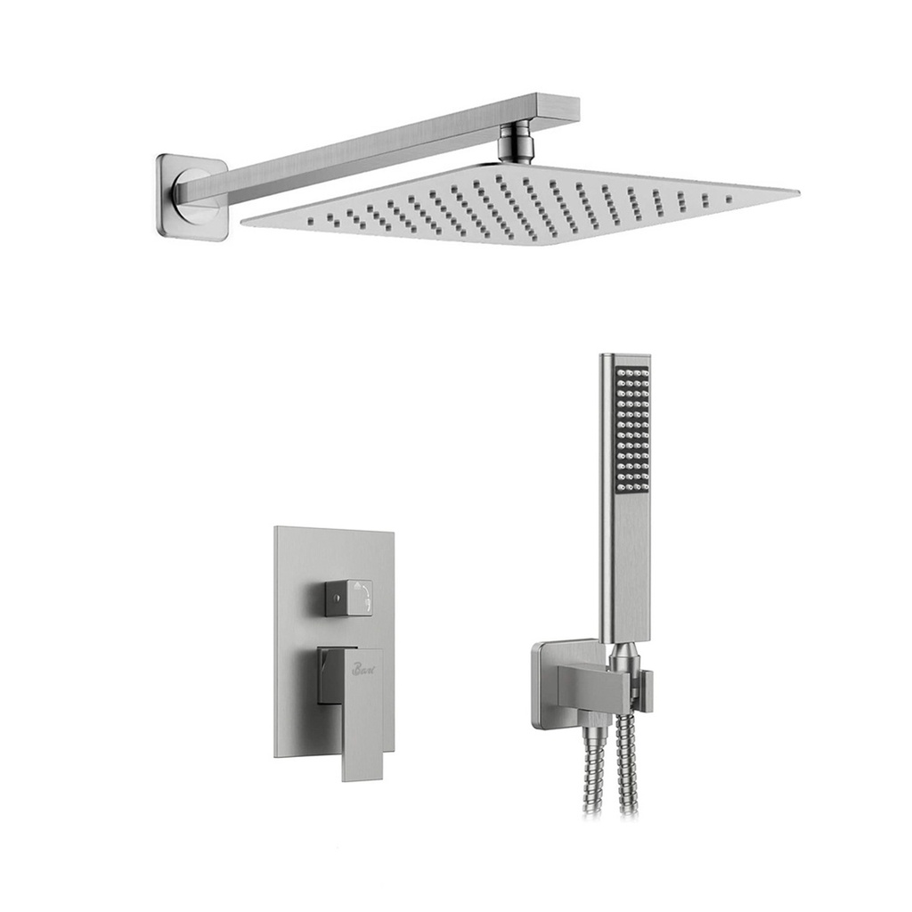 KIT DE DUCHA MONOMANDO CUADRADA ACERO INOX. CROMADO REF. DUC.03.05 MARCA BARI