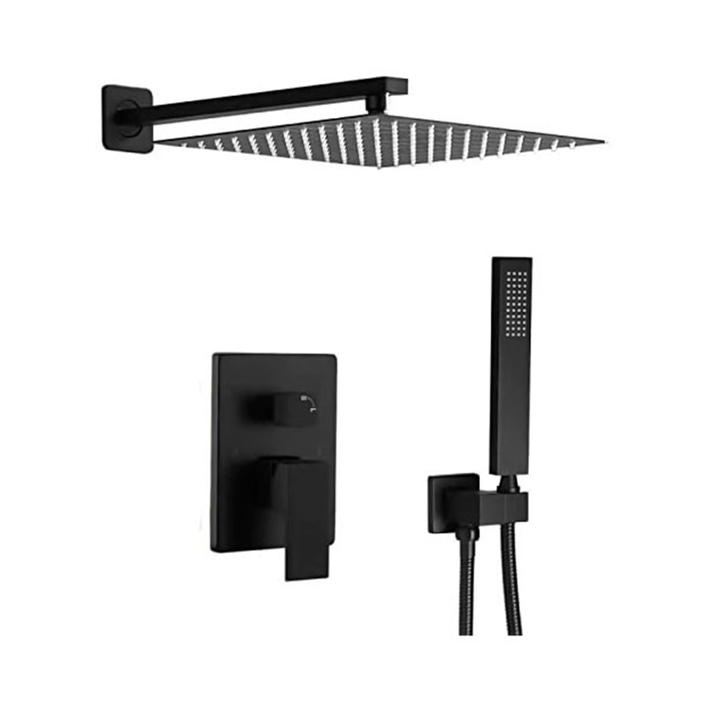 KIT DE DUCHA MONOMANDO CUADRADA ACERO INOX. NEGRO REF. DUC.03.07 MARCA BARI