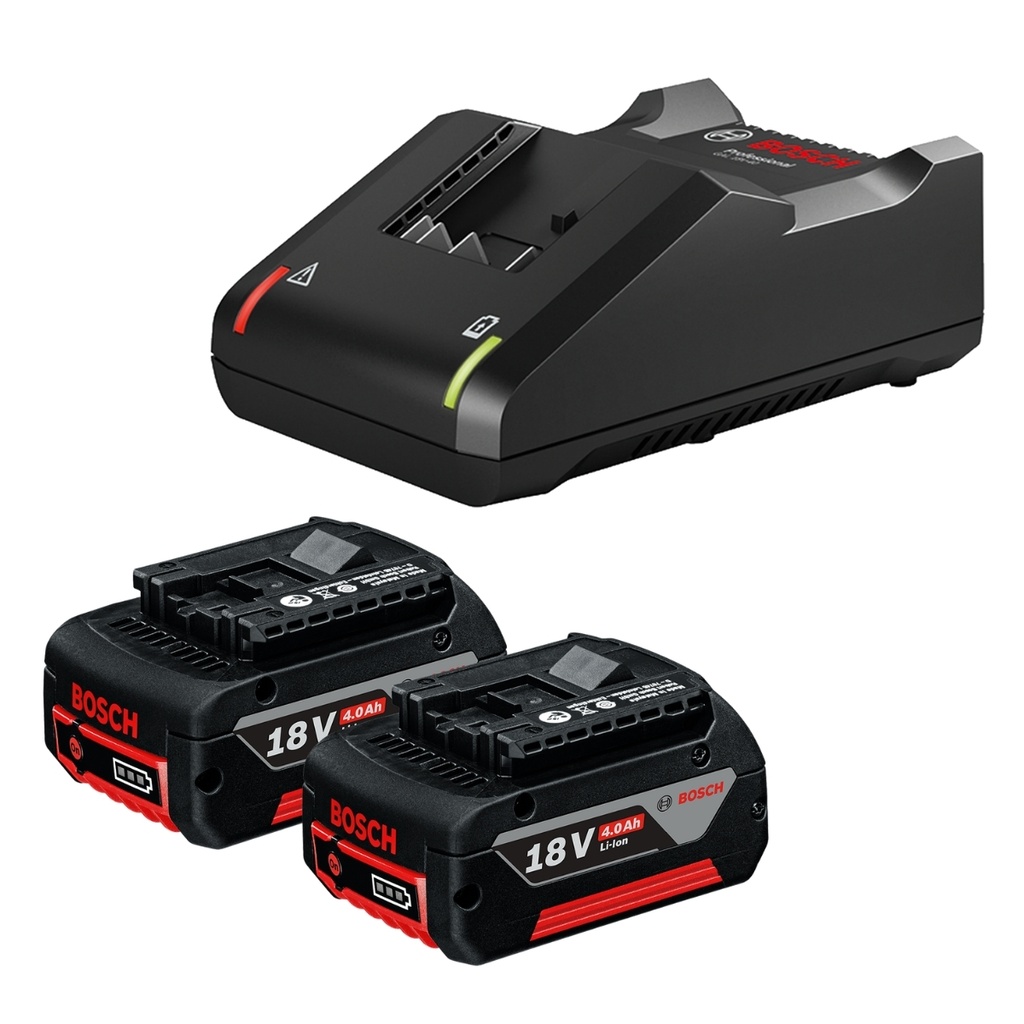 KIT CARGADOR GAL 1880 CV + 2 BATERIA DE LITIO GBA 18 V 4.0 AH REF. A015TD COD. 880123 MARCA BOSCH