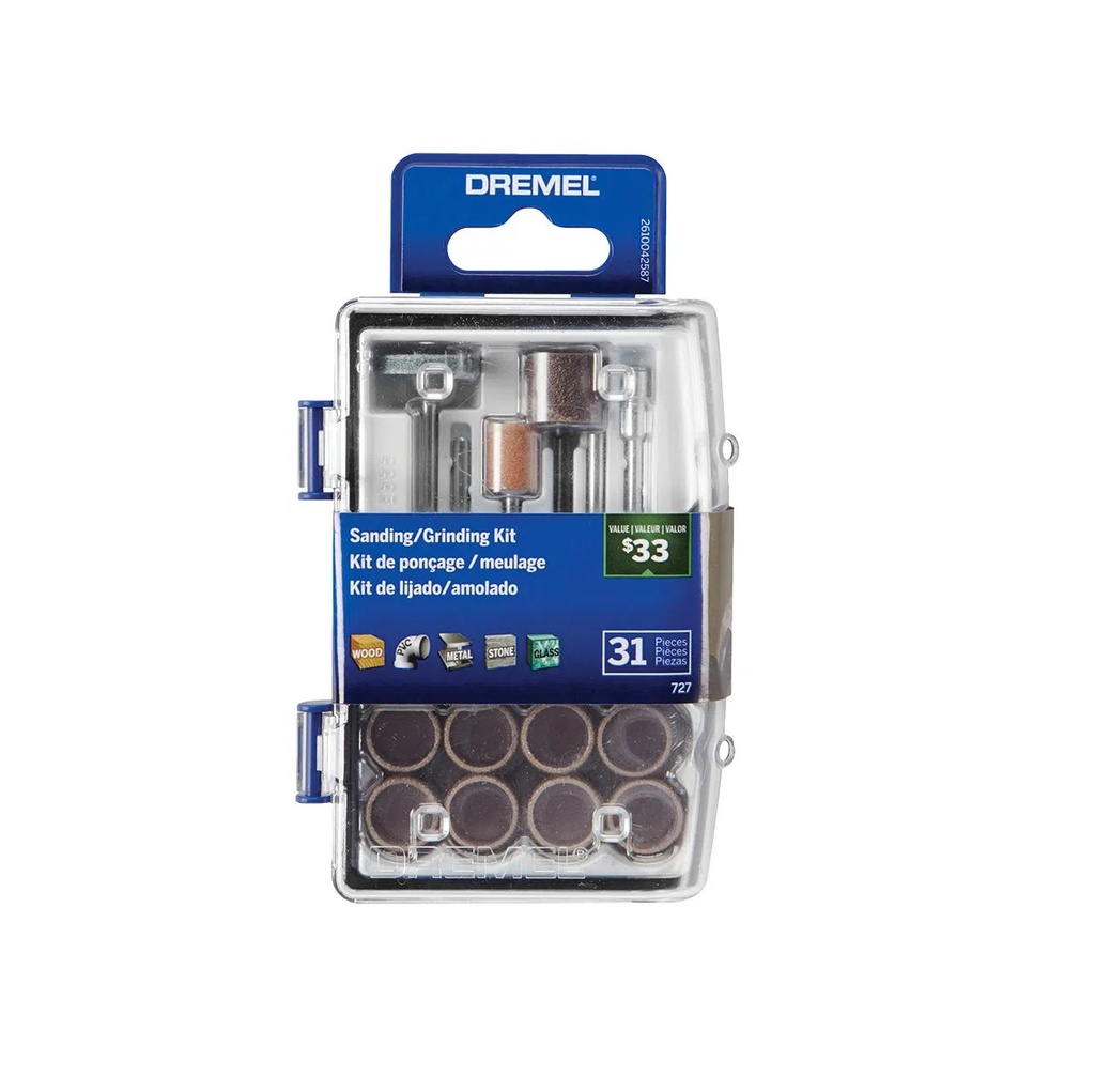 KIT / JUEDO DE ACCESORIOS PARA LIJAR Y AMOLAR 31 PZAS P/DREMEL C/ESTUCHE AZUL MOD. 26150727AB DREMEL