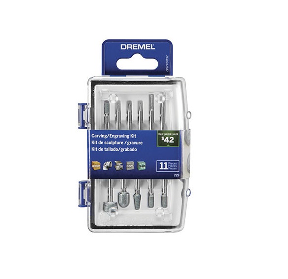 KIT / JUEGO DE ACCESORIOS PARA TALLAR Y GRABAR 11 PZAS P/DREMEL C/ESTUCHE AZUL MOD.26150729AB DREMEL