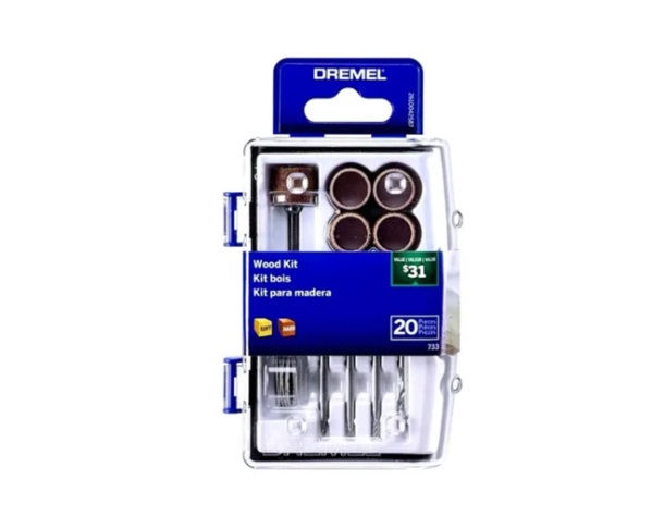 KIT / JUEGO DE ACCESORIOS MADERA LIJAR Y TALLAR 20 PZAS P/DREMEL C/ESTUC AZUL MOD.26150733AB DREMEL