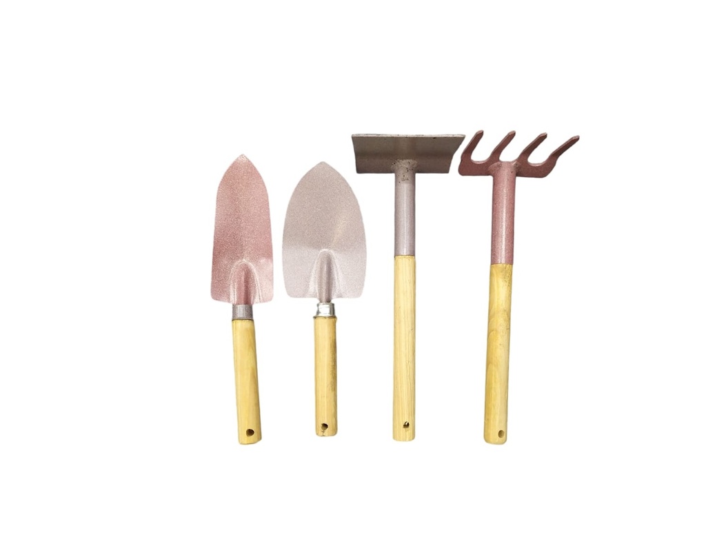 JUEGO DE HERRAMIENTAS PARA JARDIN MANGO MADERA 4 PZAS REF. BGK-1 MARCA EPOT METAL