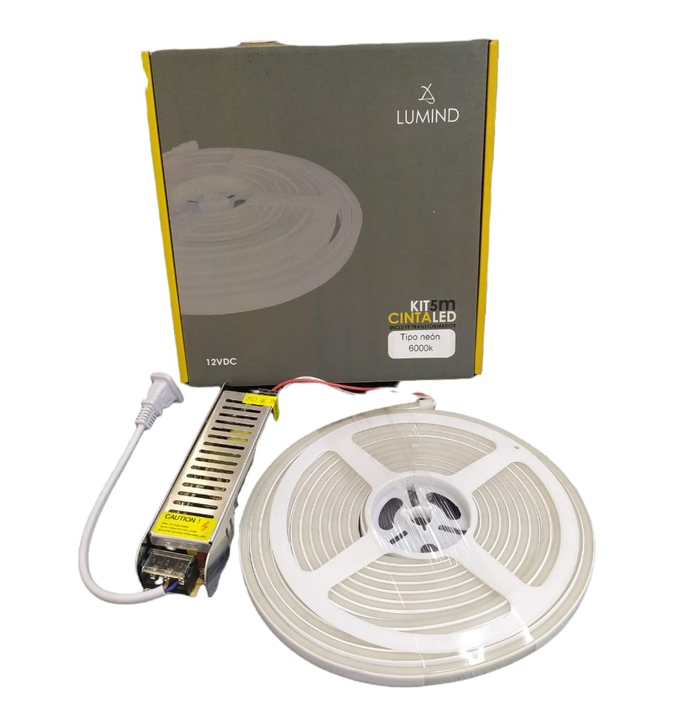 KIT CINTA LED TIPO NEON 5 MTS 12 VDC IP6 6000 K REF. LUM-12V-120-12MM-IP67-6000K MARCA LUMIND