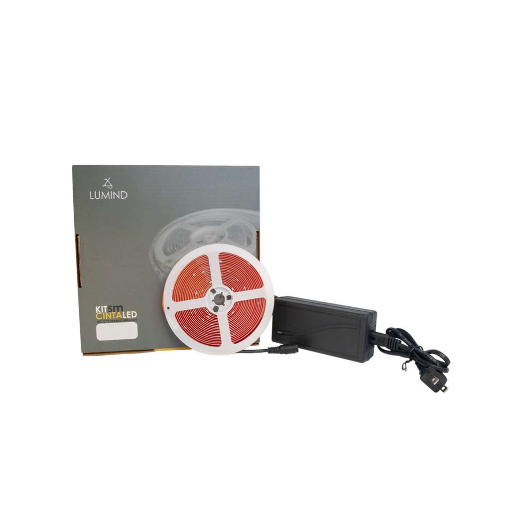 KIT CINTA LED TIPO COB S/PUNTOS 5MTS 12 VDC 4100 K 10W/M REF.LUM-22 MARCA LUMIND