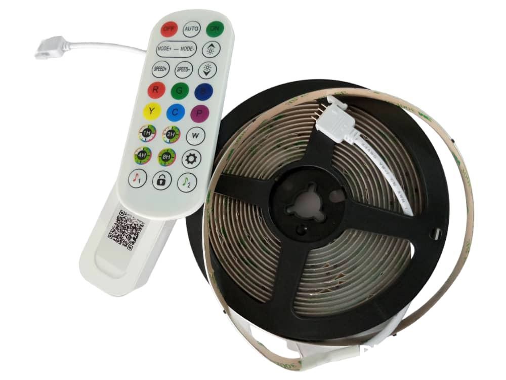 KIT DE CINTA LED COB 5 MTS 24V RGB 4 PINESIP20 672 LEDS/MTS 12 W/MT C/CONT REF. LUM-657 MARCA LUMIND