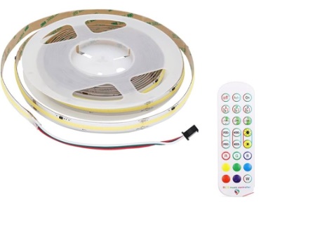 KIT DE CINTA LED COB + CONTROL 5MTS 24V 6000K IP20 600ML /MT 11W EFECTO FLUJO AGUA REF LUM-802 + 803