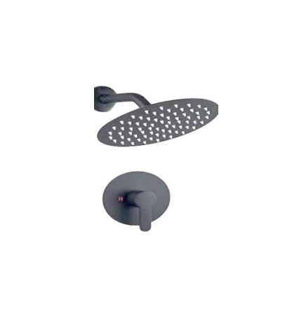 KIT DE DUCHA MONOMANDO REDONDA ULTRA DELGADA 8" NEGRO REF. KD-01006-MB MARCA OMEGA