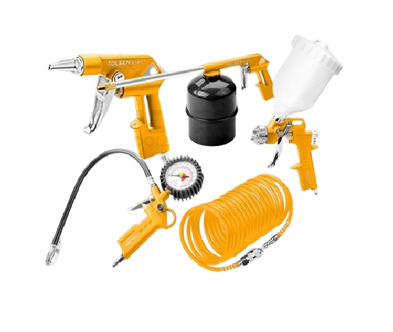 KIT DE 4 PISTOLAS DE AIRE + MANG. DE AIRE EN ESPIRAL - ENTRADA AIRE 1/4" NPT REF. 72190 MARCA TOLSEN