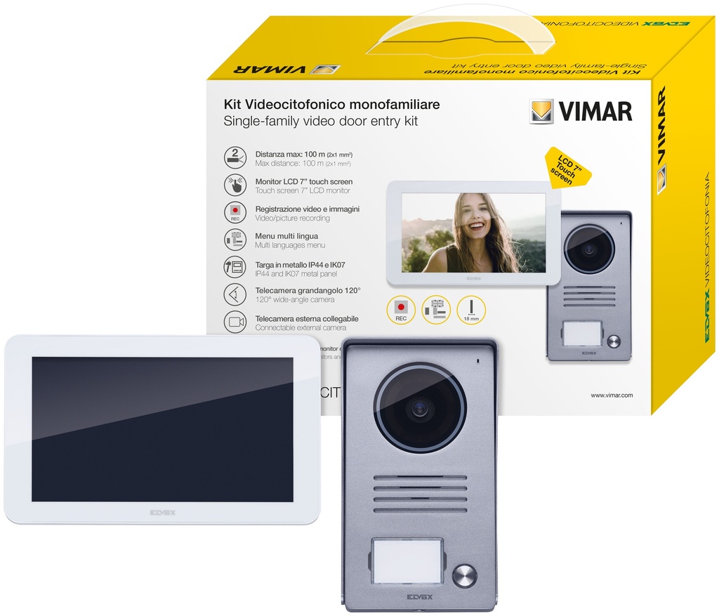 KIT DE VIDEOPORTERO C/MONITOR "MANOS LIBRES" PANTALLA LCD 7" EN COLOR MULTICLAVIJA COD-K40910 VIMAR