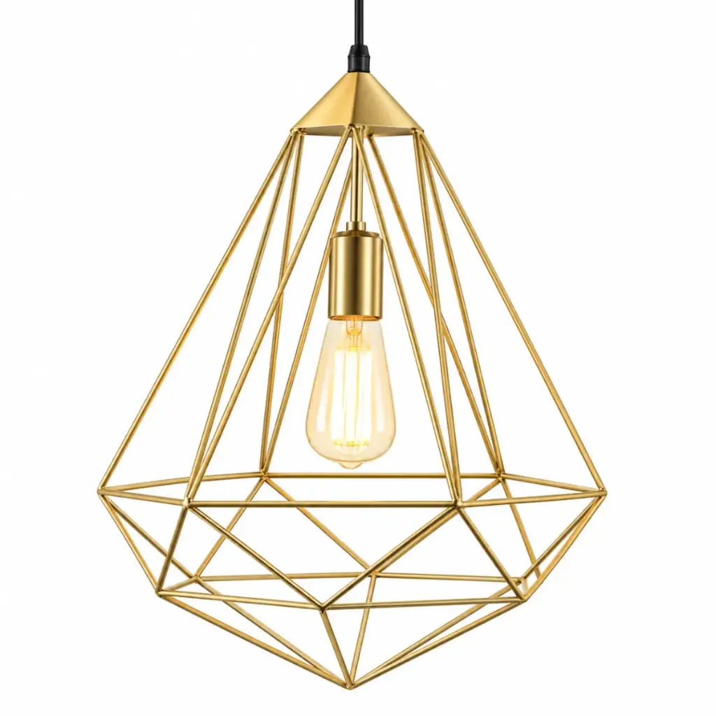 LAMPARA COLGANTE LED 60W 1 X E27 24CM X 21 CM X 46 CM DORADO REF. 26385D-GD MARCA 770 LIGHTS