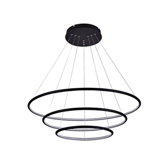 LAMPARA COLGANTE LED 3 AROS 108W 3000K 80+60+40 X 120 CM NEGRO REF. 26922A-BK MARCA 770 LIGHTS